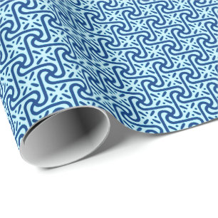 Egyptian Tile Pattern, Indigo and Light Sky Blue  Wrapping Paper