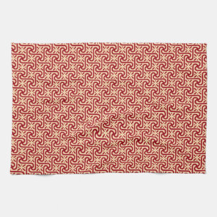 Egyptian tile pattern, maroon and peach kitchen towel