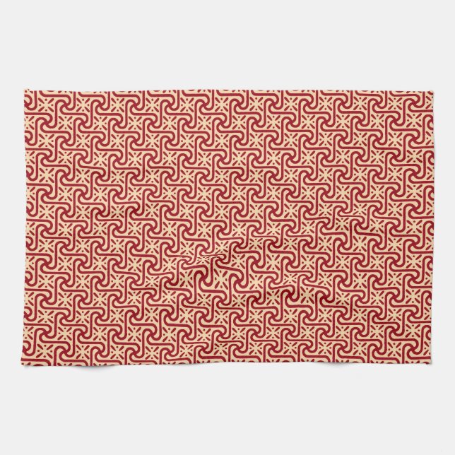 Egyptian tile pattern, maroon and peach kitchen towel (Horizontal)
