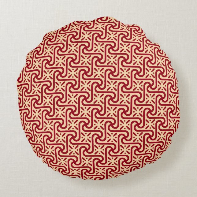 Egyptian tile pattern, maroon and peach round pillow (Back)