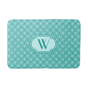 Egyptian tile pattern, turquoise and aqua bath mat