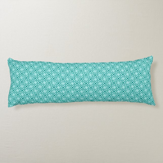 Egyptian tile pattern, turquoise and aqua body pillow (Back)