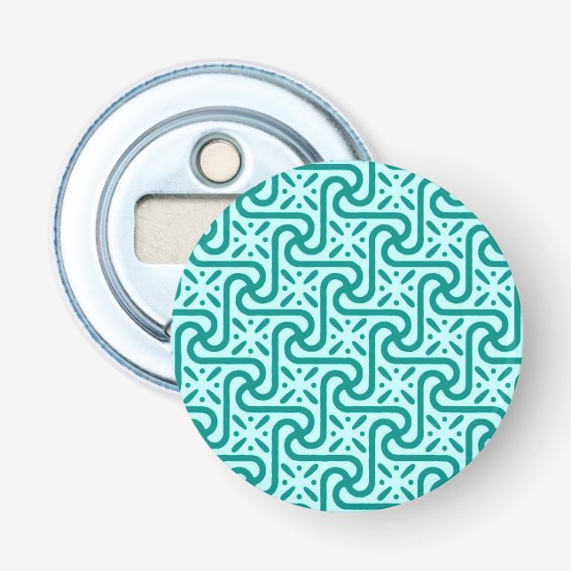 Egyptian tile pattern, turquoise and aqua bottle opener (Front)