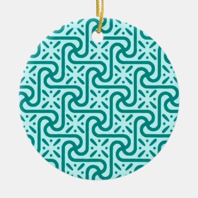 Egyptian tile pattern, turquoise and aqua ceramic ornament (Front)