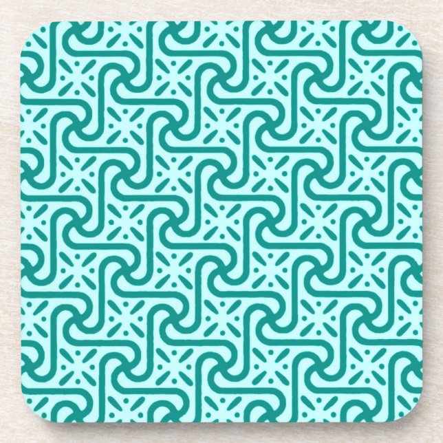 Egyptian tile pattern, turquoise and aqua coaster (Front)