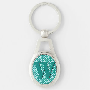 Egyptian tile pattern, turquoise and aqua keychain