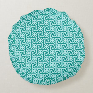 Egyptian tile pattern, turquoise and aqua round pillow