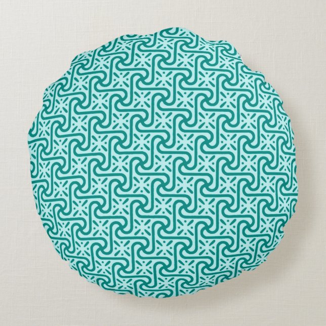 Egyptian tile pattern, turquoise and aqua round pillow (Back)