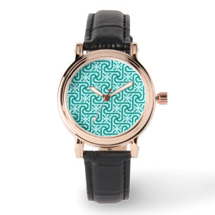 Egyptian tile pattern, turquoise and aqua watch