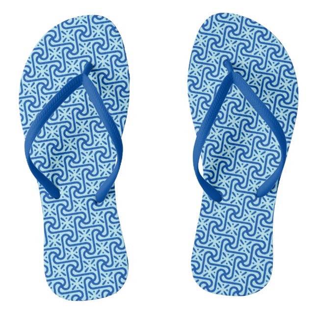 Egyptian Tile Pattern,Turquoise and Cobalt Blue Flip Flops (Footbed)