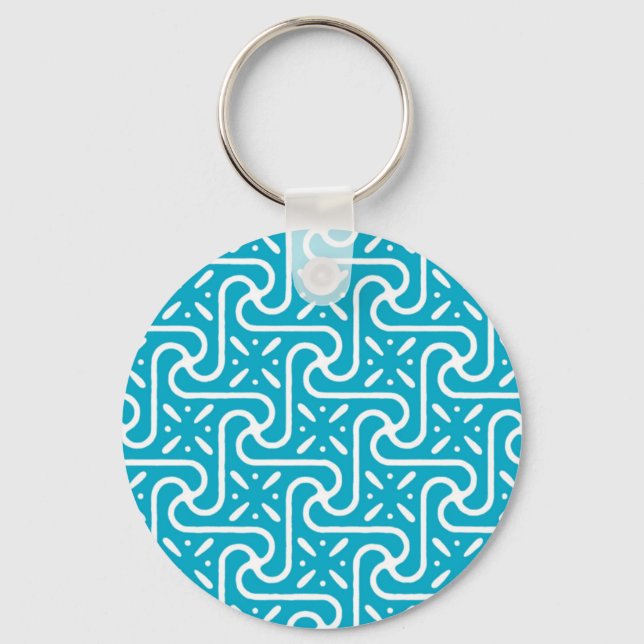 Egyptian tile pattern, turquoise and white keychain (Front)