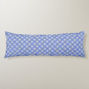 Egyptian tile pattern, white and cobalt blue body pillow