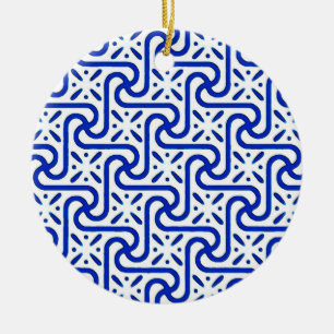 Egyptian tile pattern, white and cobalt blue ceramic ornament