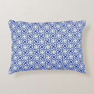 Egyptian tile pattern, white and cobalt blue decorative pillow