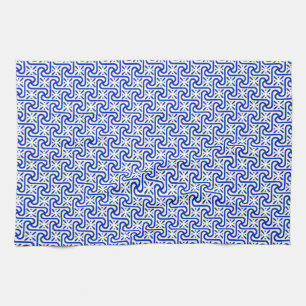Egyptian tile pattern, white and cobalt blue kitchen towel