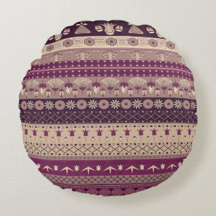 Egyptian Tribal: Ancient Seamless Round Pillow