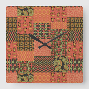 Egyptian Tribal Faux Patchwork Square Wall Clock