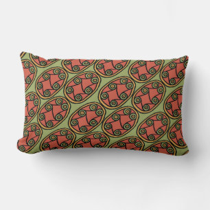 Egyptian Tribal Shield Pattern on Green Lumbar Pillow
