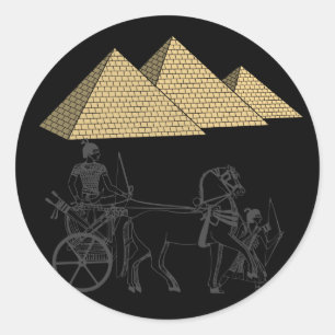 Egyptian Warrior's and Giza Pyramids Classic Round Sticker