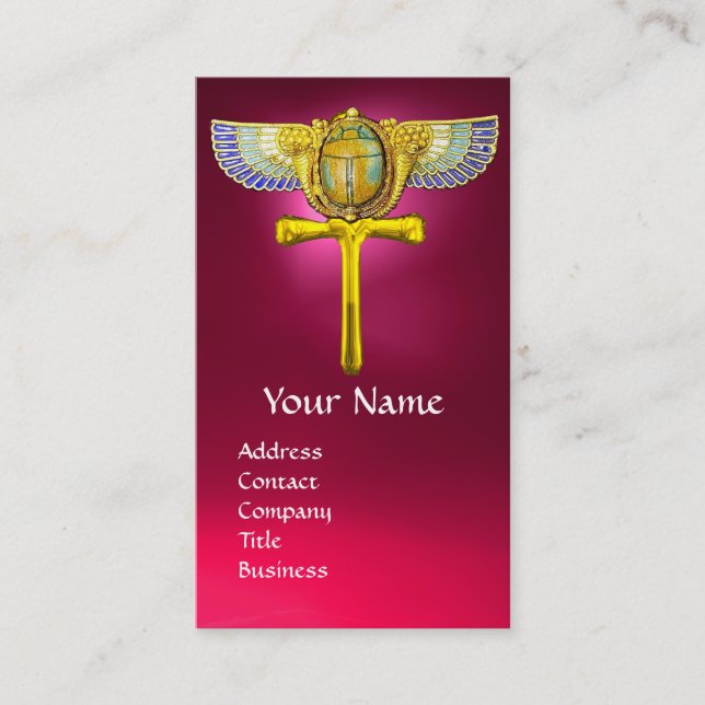 EGYPTIAN WINGED SCARAB ANKH AND CORNUCOPIA  Pink Business Card (Front)