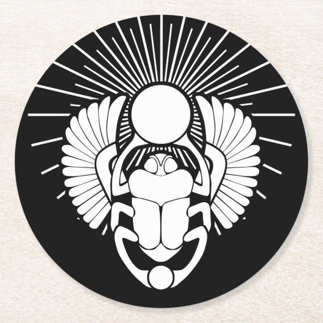 Egyptian Winged Scarab God Symbol Round Paper Coaster (Front)