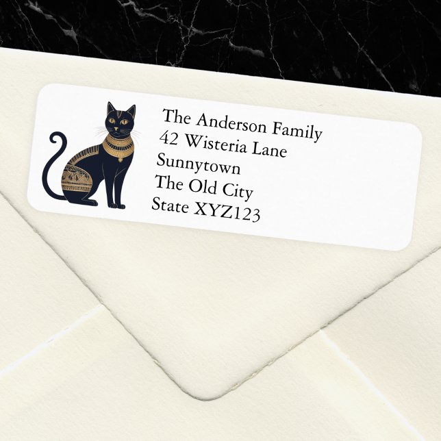 Égyptien Chat Noir Élégant Personnalisé (A stylish, personalized return address label, with picture of an elegant Egyptian black cat)