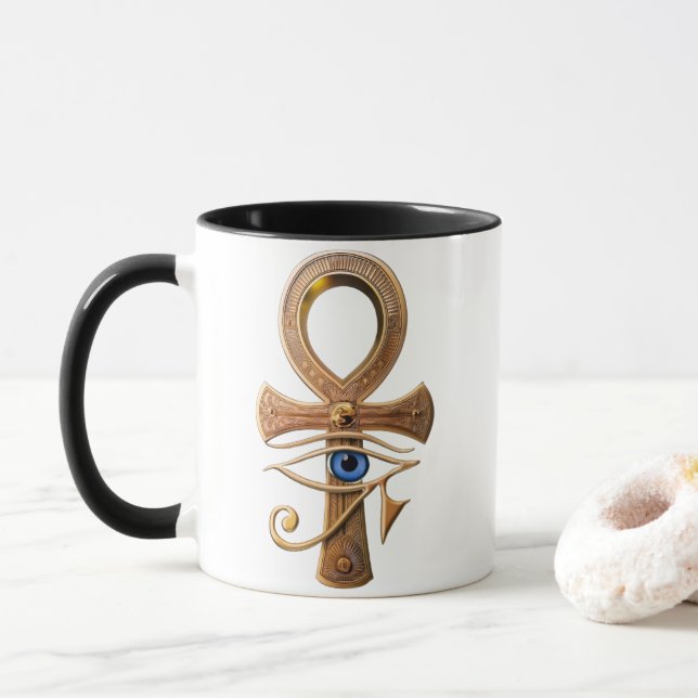 egyption pharaoh art coffee mug (With Donut)