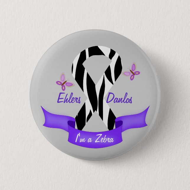 Ehlers-Danlos EDS I'm a Zebra Awareness Ribbon 2 Inch Round Button (Front)