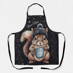Eichhörnchen mit Tasse und Schnee „Stay Warm“ Apron