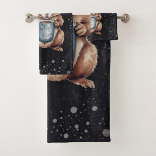 Eichhörnchen mit Tasse und Schnee „Stay Warm“ Bath Towel Set
