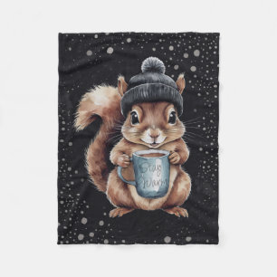 Eichhörnchen mit Tasse und Schnee „Stay Warm“ Fleece Blanket