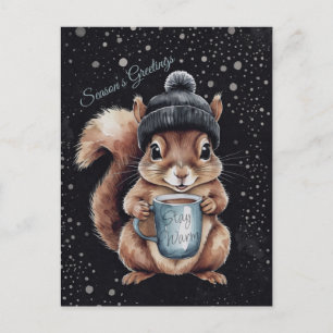 Eichhörnchen mit Tasse und Schnee „Stay Warm“  Postcard