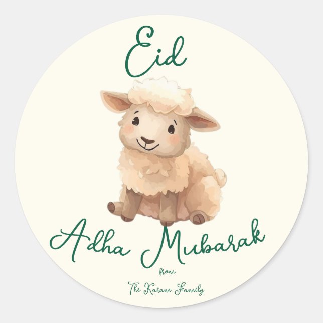 Eid  Al Adha Beige cute Sheep Dinner  Classic Round Sticker (Front)