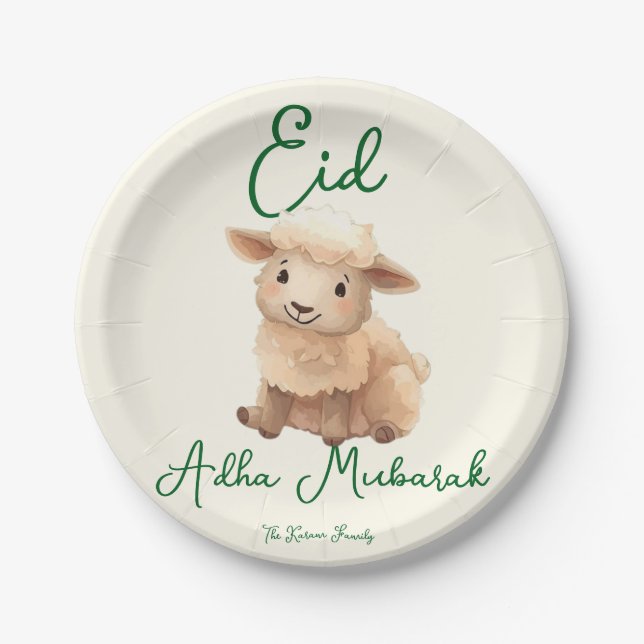 Eid  Al Adha Beige Cute  Sheep Dinner  Paper Plate (Front)