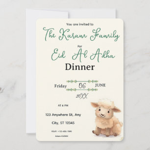 Eid Al Adha Beige Cute Sheep Party Invitation