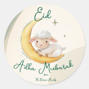 Eid  Al Adha dusty Green cute Sheep Dinner  Classic Round Sticker