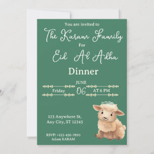Eid  Al Adha Green Cute Sheep Party Invitation