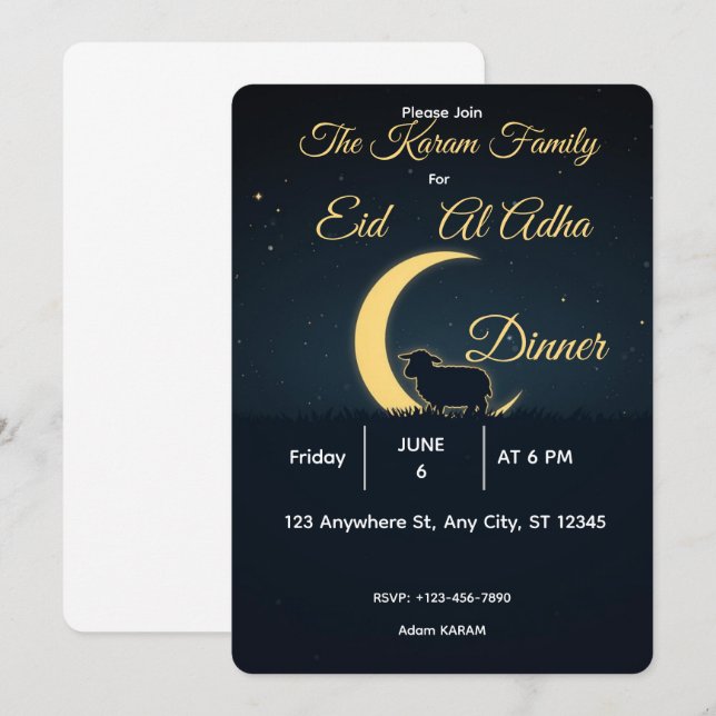 Eid  Al Adha Mubarak  Elegant Party  Invitation (Front/Back)