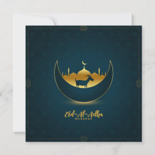 Eid al Adha Mubarak Goat Crescent Mosque Patterned Holiday Card