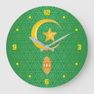 Eid al Fitr Mubarak Ramadan Kareem Moon Star Large Clock