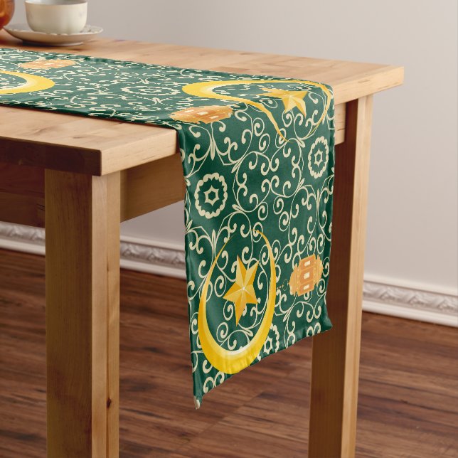 Eid al Fitr Mubarak Ramadan Kareem Moon Star Short Table Runner (In Situ)