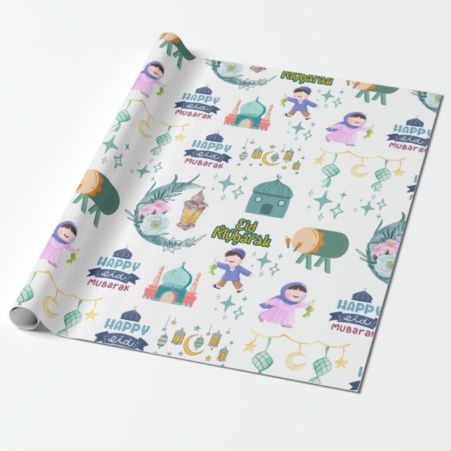  Eid Al-Fitr Mubarak White Wrapping Paper (Unrolled)
