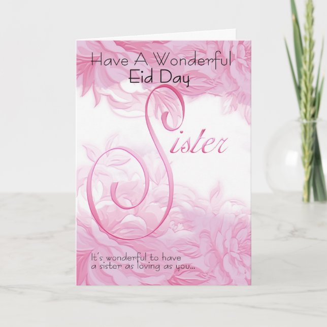 Eid Card For Sister, Pink Floral (Front)