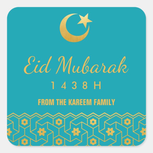 Eid Celebration Sticker with gold Islamic Pattern (Front)