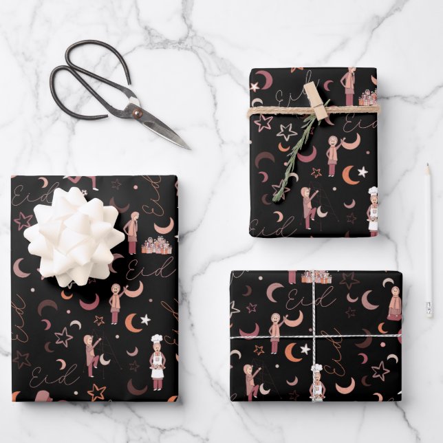 Eid Gift Wrapping Paper Sheets,19" x 29", set of 3 (Front)