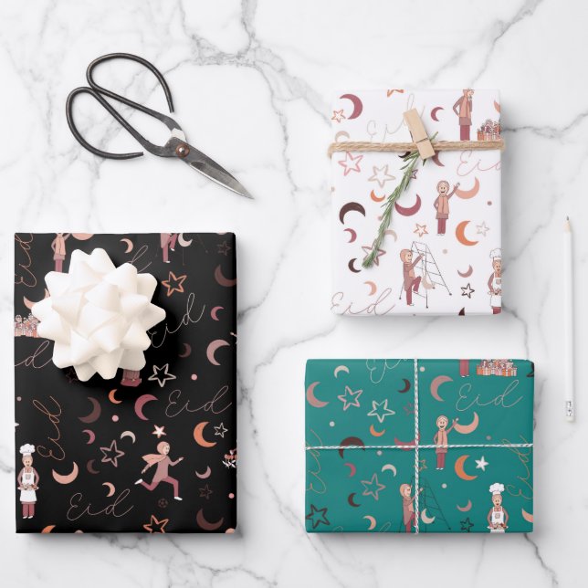 Eid Gift Wrapping Paper Sheets,19" x 29", set of 3 (Front)