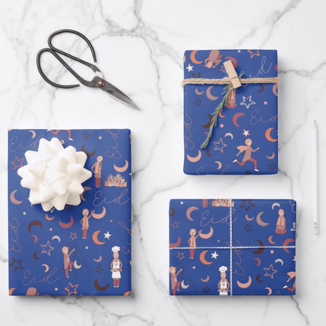 Eid Gift Wrapping Paper Sheets,19" x 29", set of 3 (Front)