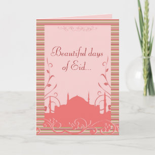 Eid greeting with mosque & flowers - customizable holiday card