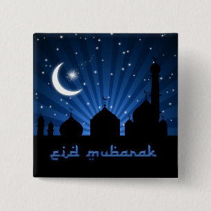 Eid Mosque Blue Night 2 Inch Square Button