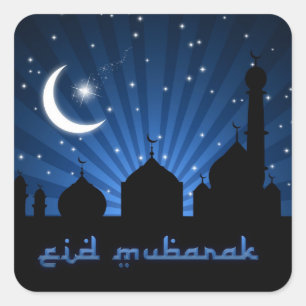 Eid Mosque Blue Night Square Sticker